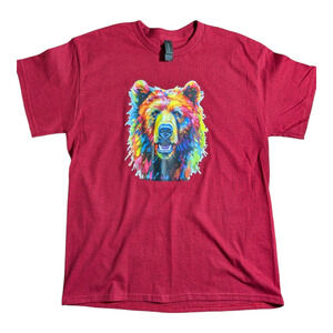 Bright Colorful Bear Graphic Tee Shirt - Size M - Antique Red-NWOT- All Genders